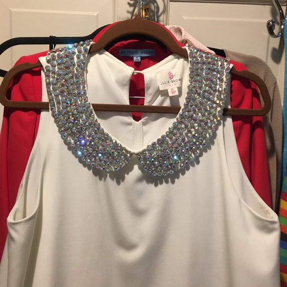 Julie Brown NYC Jeweled Top XL Cami Holiday party White - Picture 4 of 8